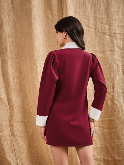 Women's Maroon Solid Dress