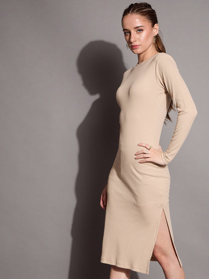 Women's Beige Rib Dress