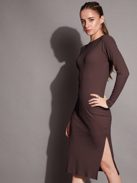 Women's Brown Rib Dress