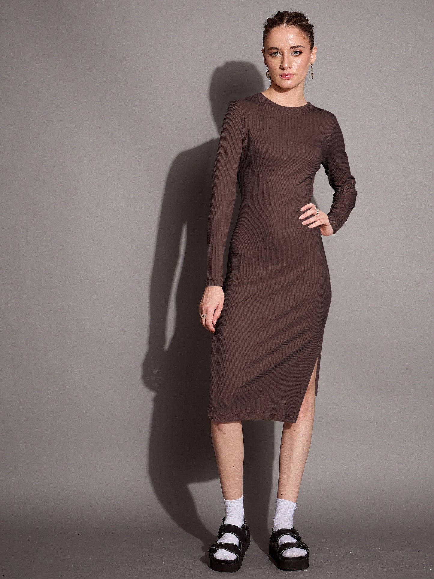 Women's Brown Rib Dress