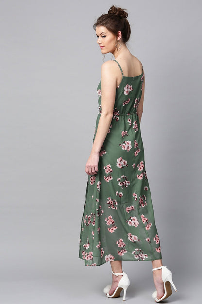 Women's Green Floral Halter Maxi