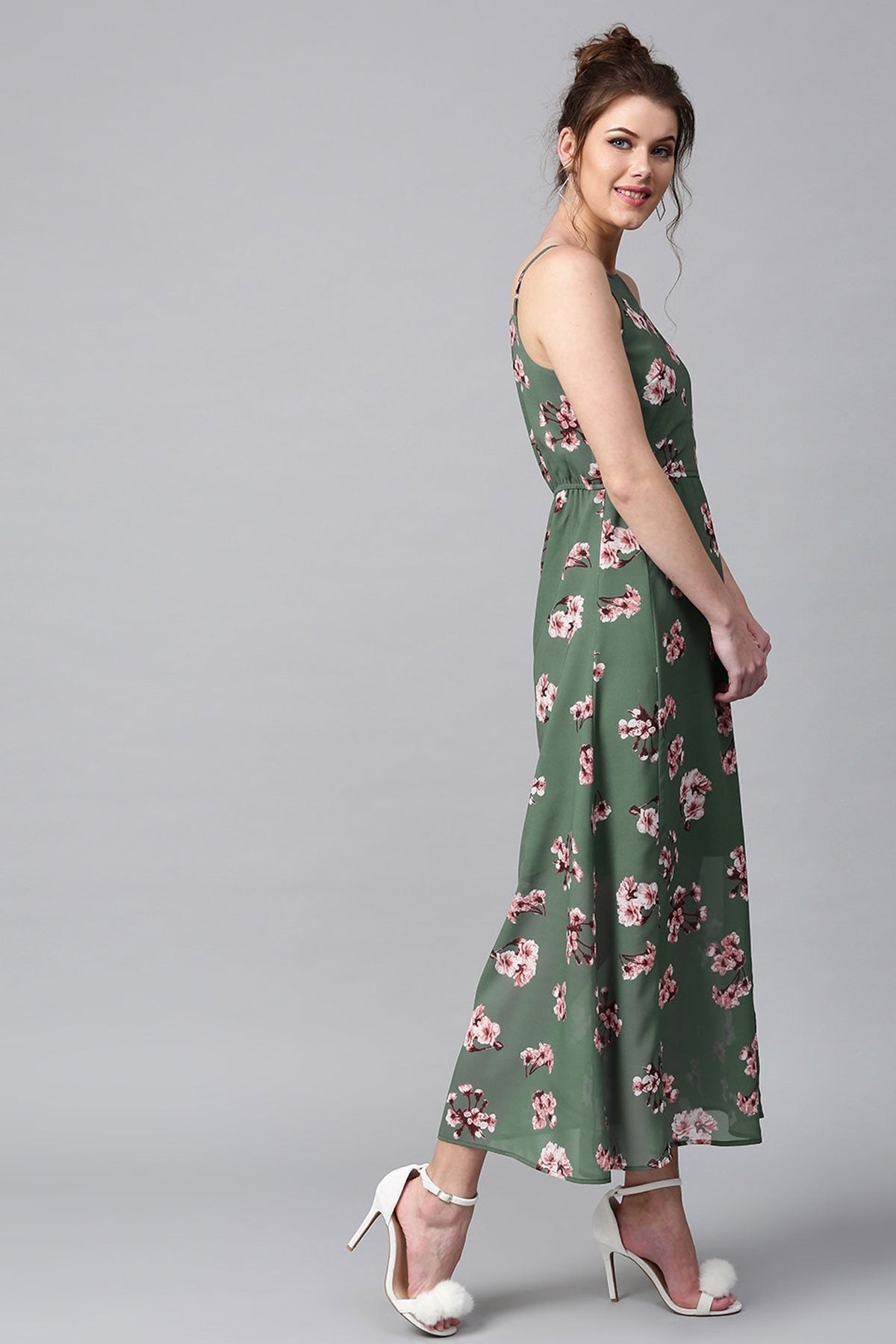 Women's Green Floral Halter Maxi