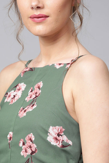 Women's Green Floral Halter Maxi