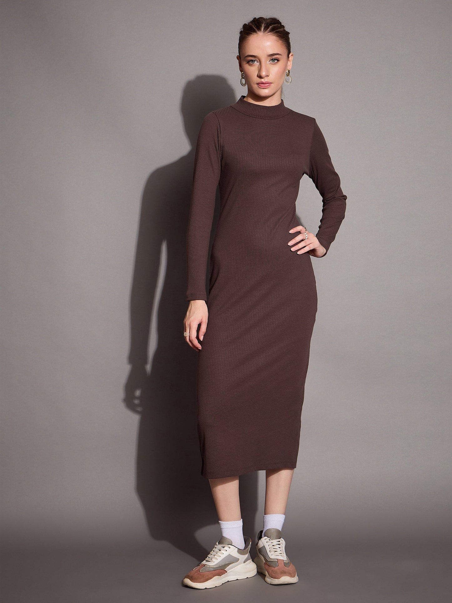 Women's Brown Rib Dress