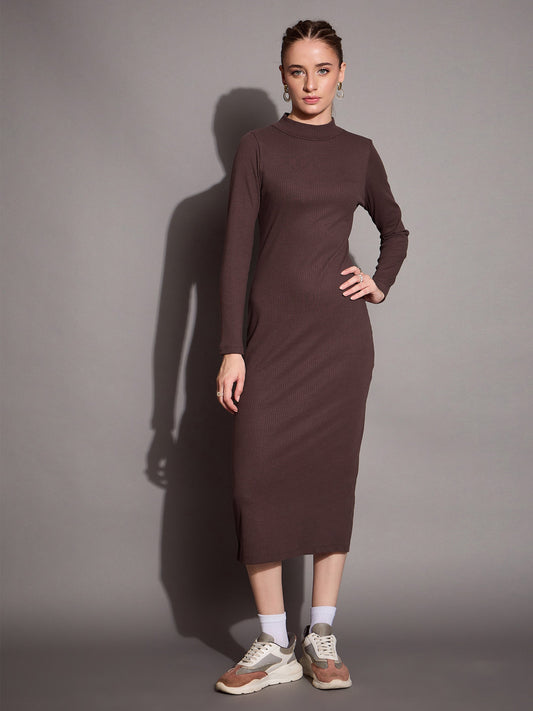 Women's Brown Rib Dress