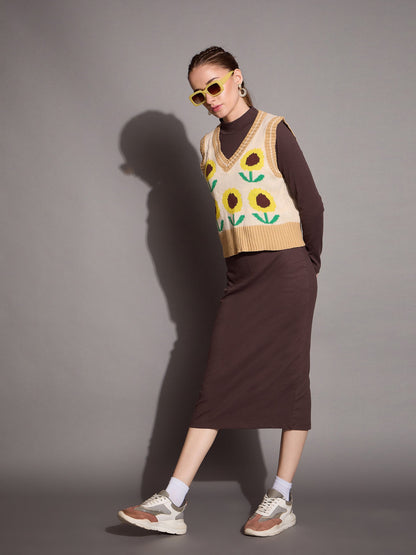 Women's Brown Rib Dress
