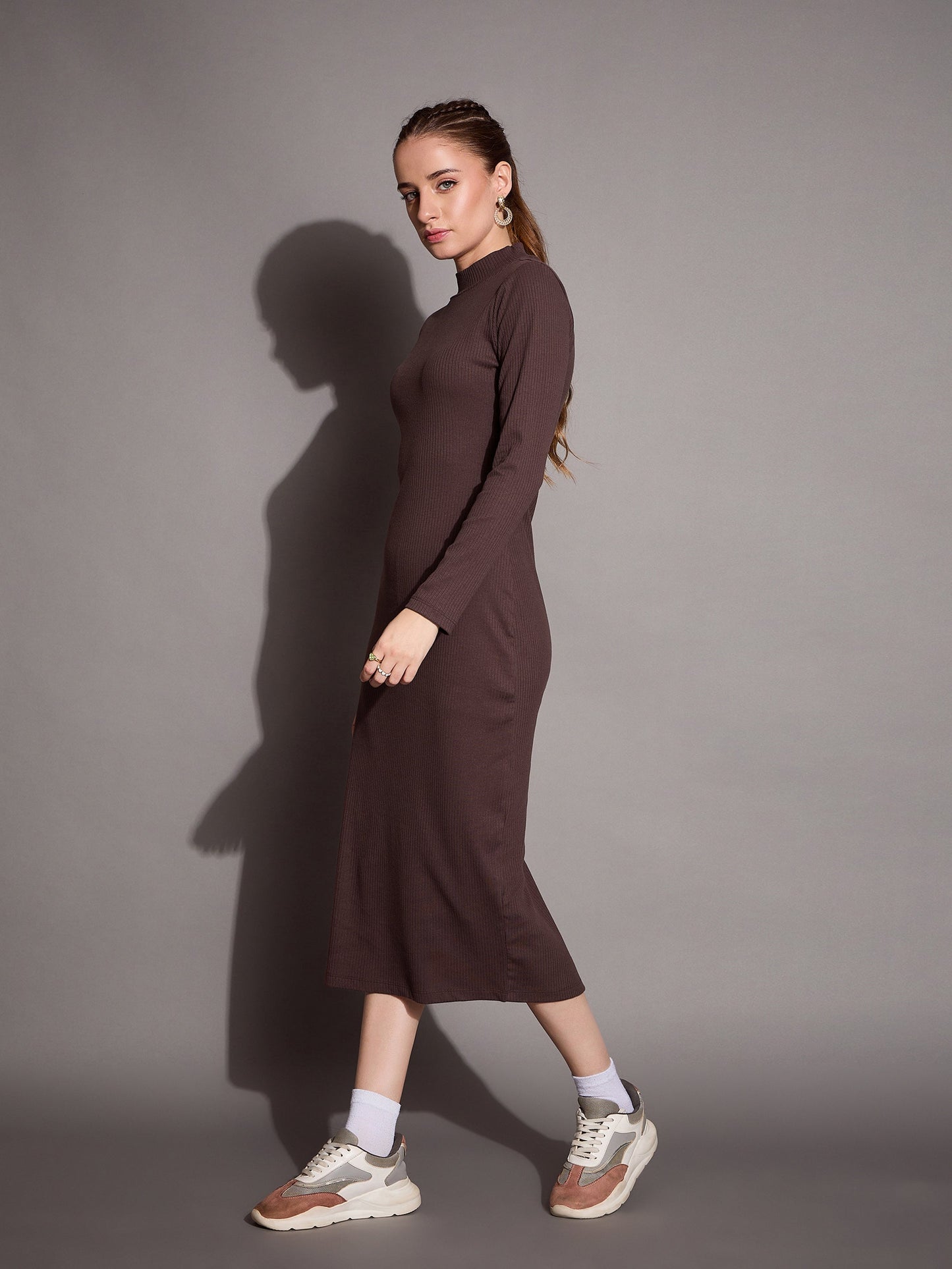 Women's Brown Rib Dress