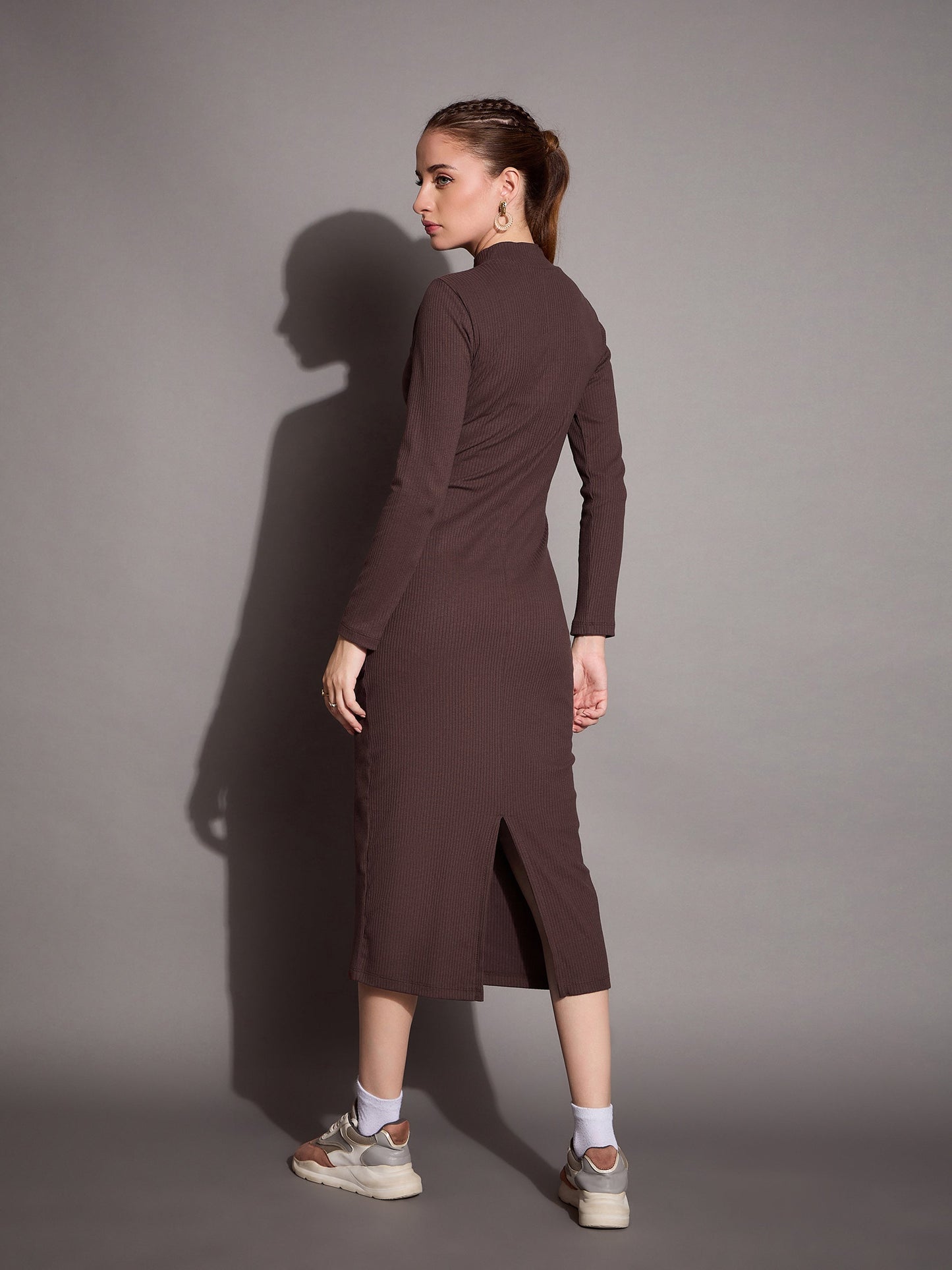 Women's Brown Rib Dress