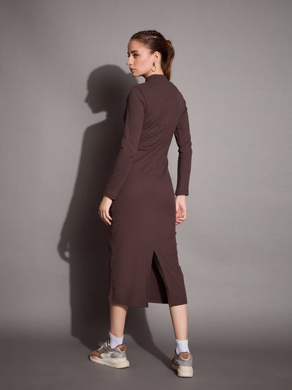 Women's Brown Rib Dress