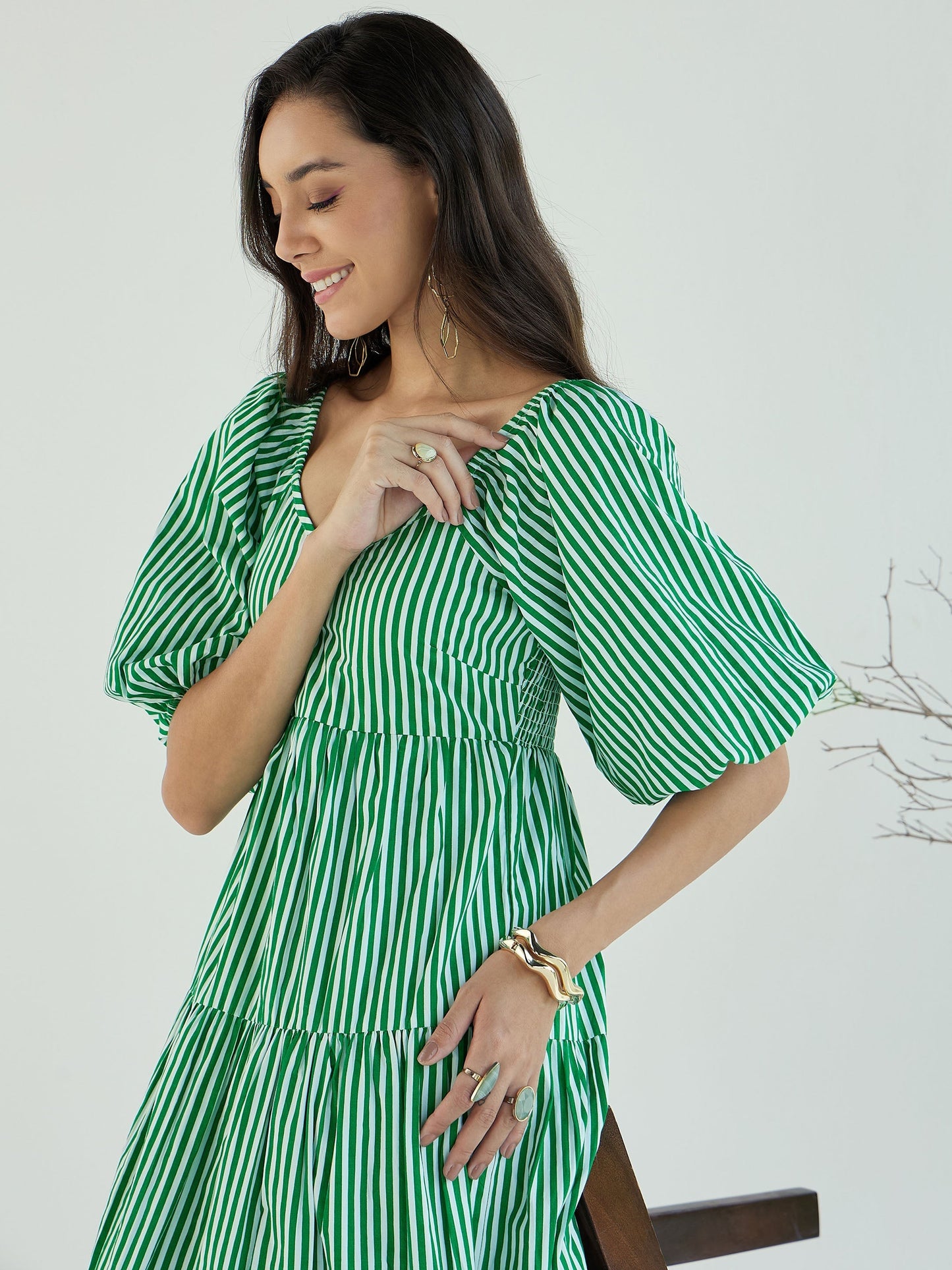 Women's Green Striped Dress
