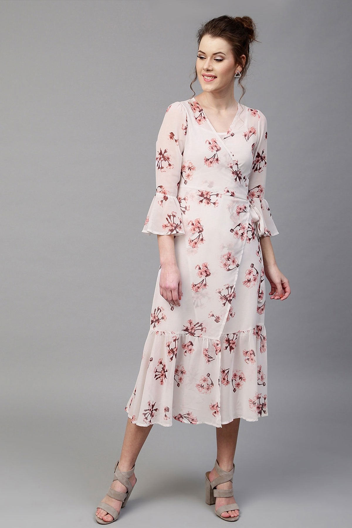 Women's Ivory Floral Wrap Maxi