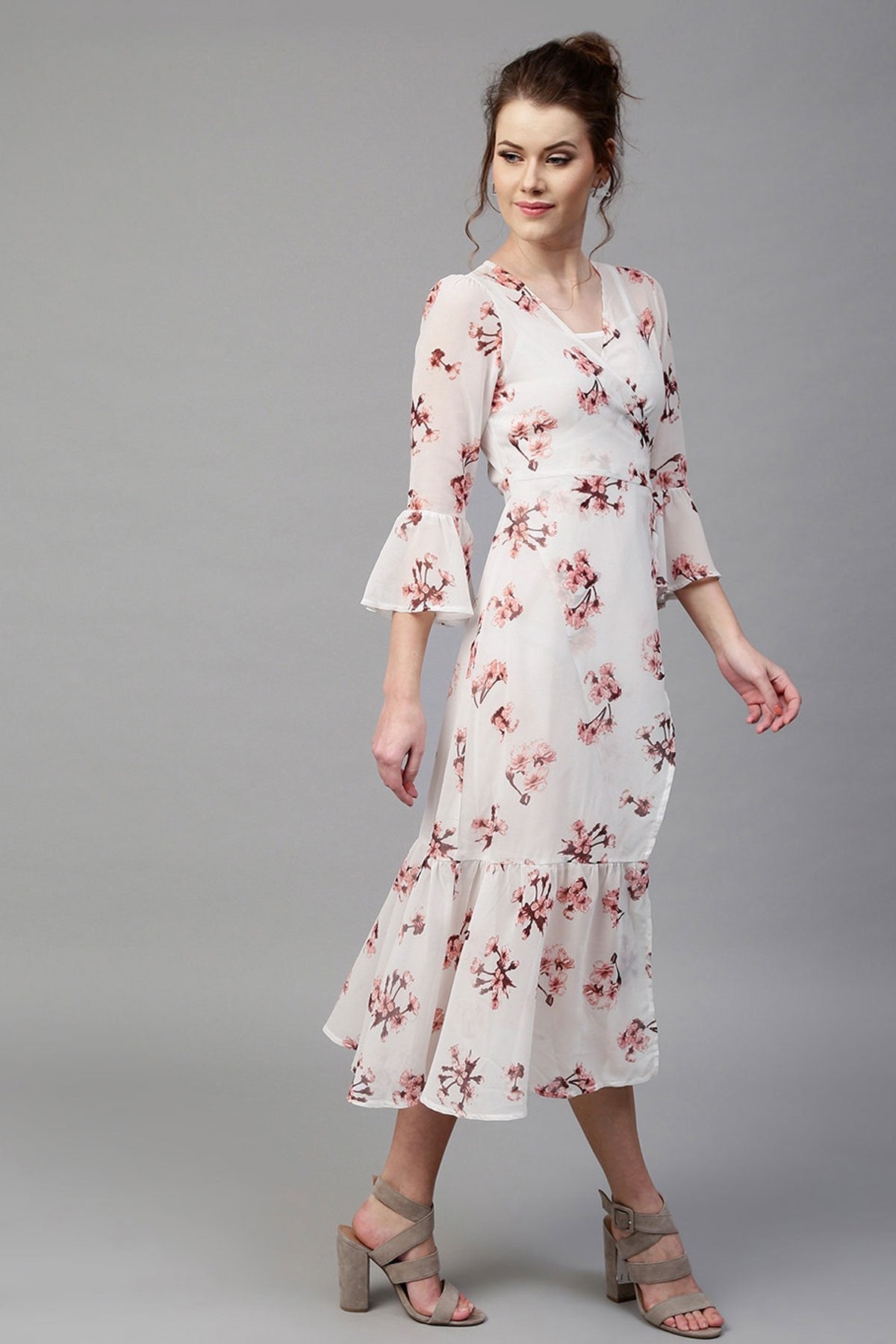 Women's Ivory Floral Wrap Maxi