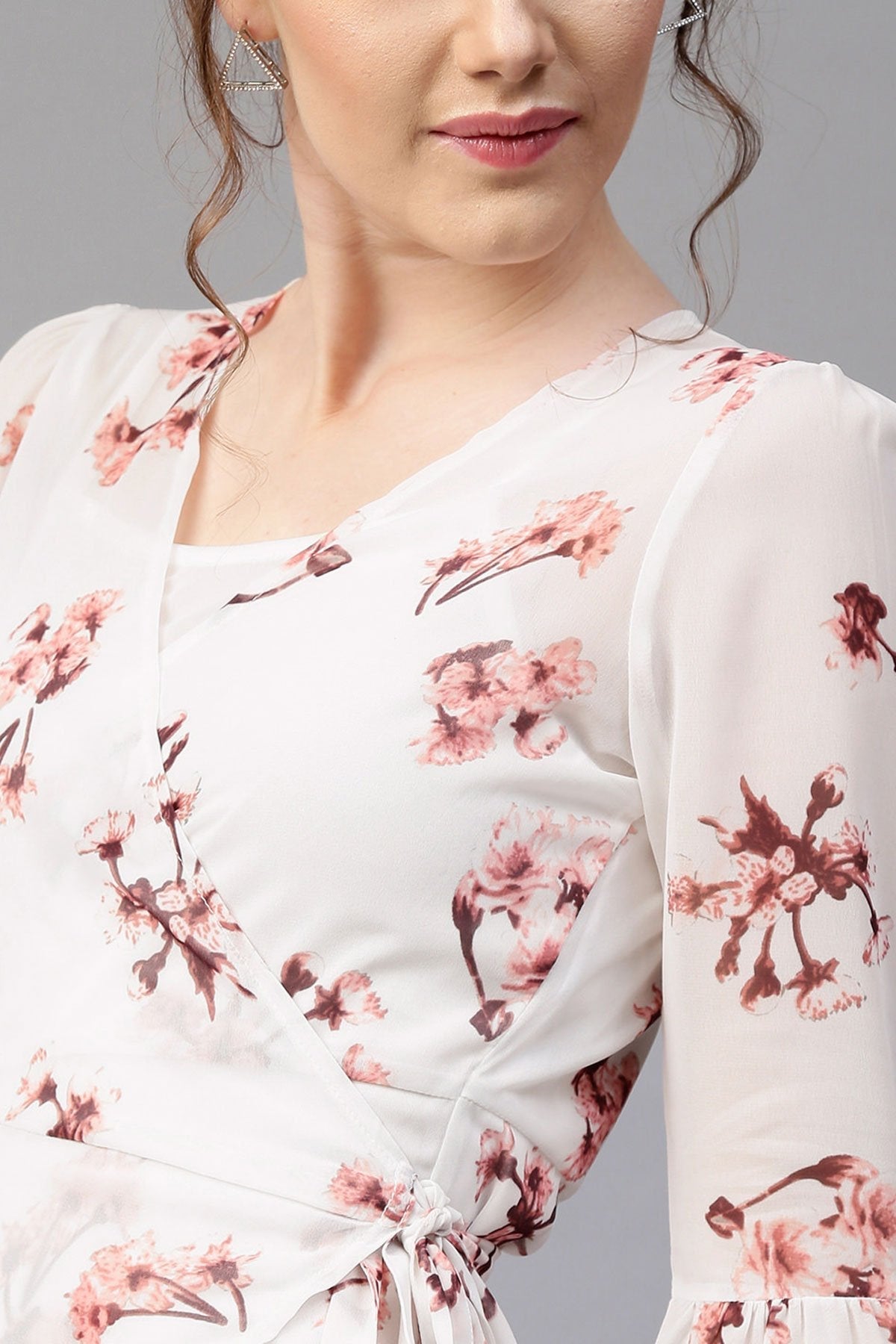 Women's Ivory Floral Wrap Maxi