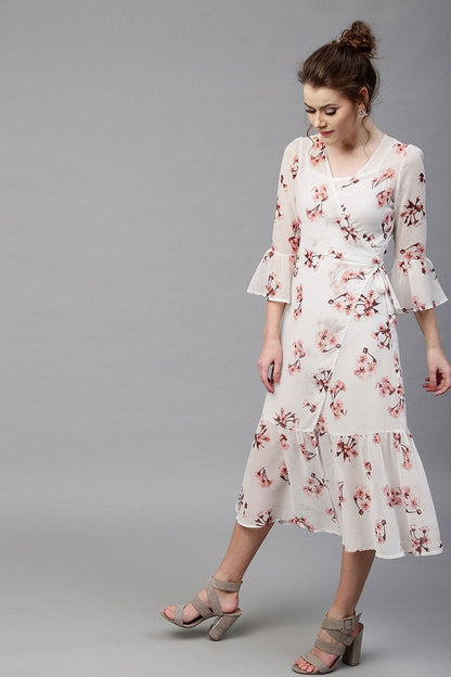 Women's Ivory Floral Wrap Maxi