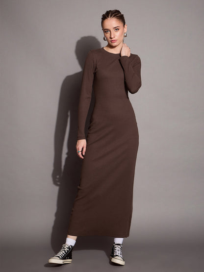 Women's Brown Rib Dress
