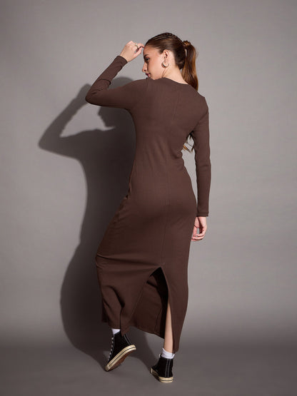 Women's Brown Rib Dress