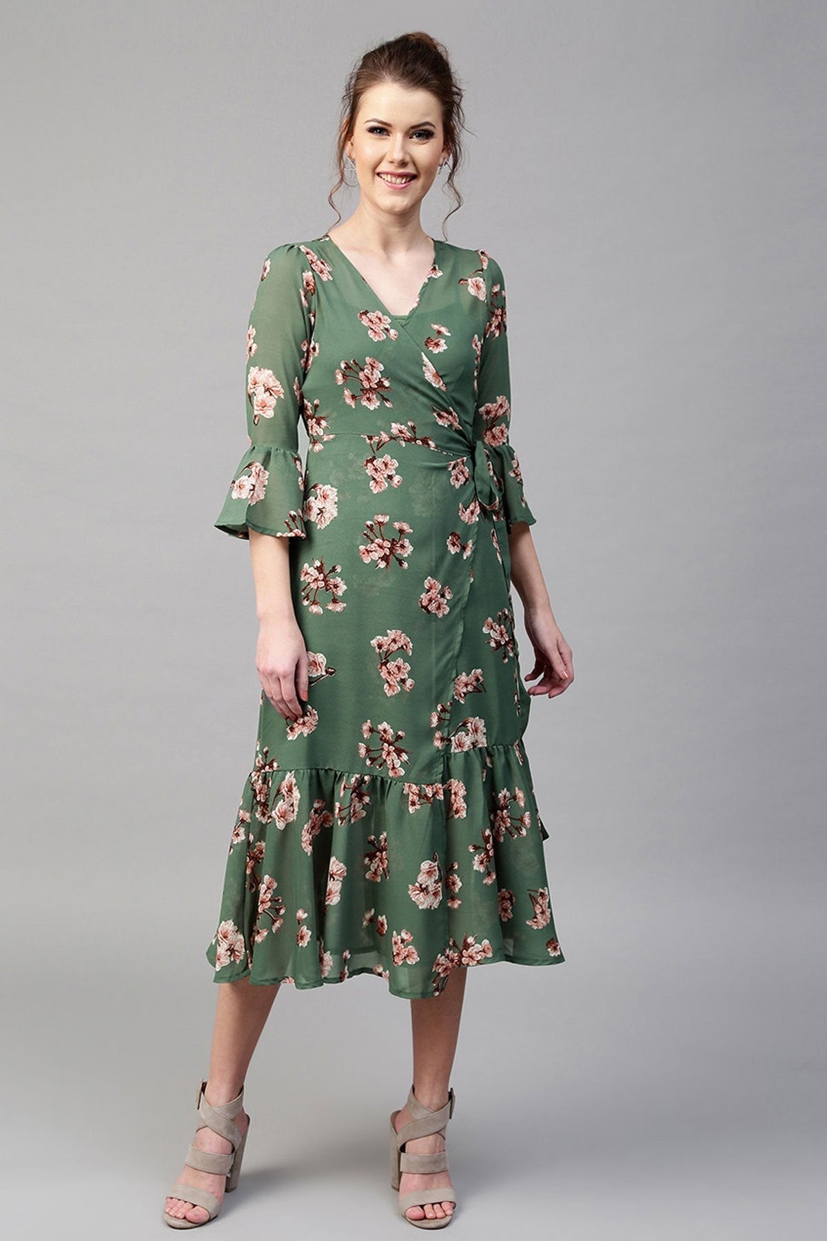 Women's Green Floral Wrap Maxi