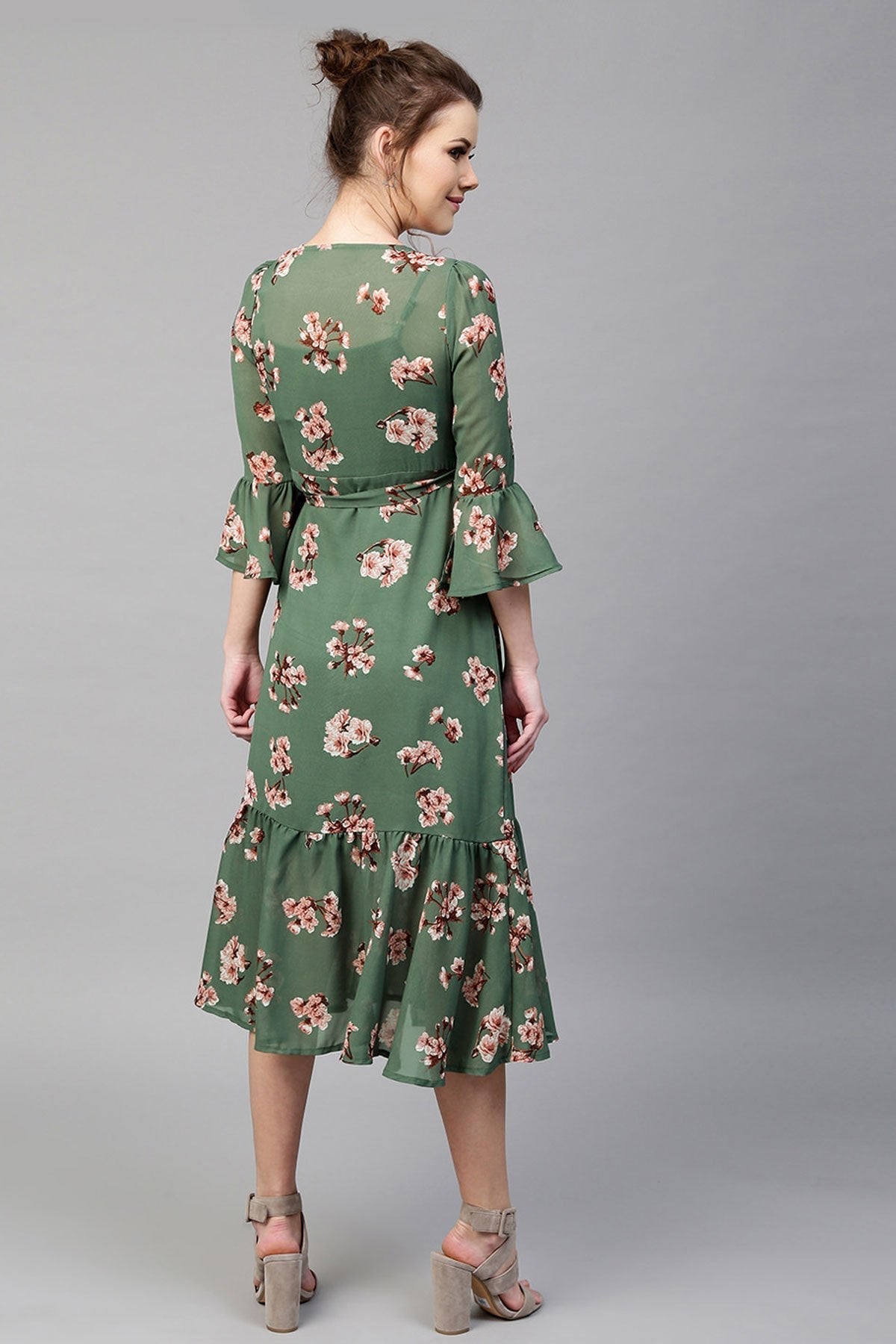 Women's Green Floral Wrap Maxi