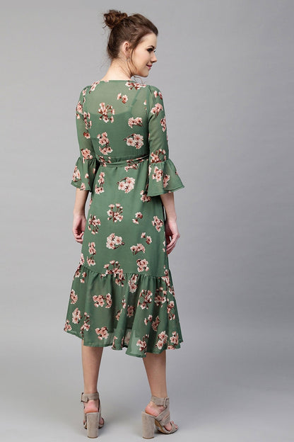 Women's Green Floral Wrap Maxi