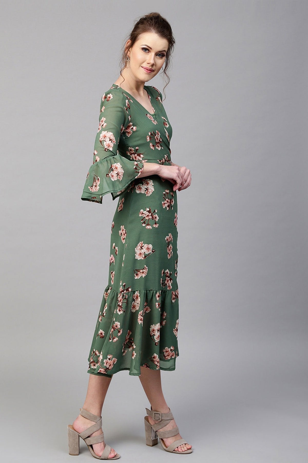 Women's Green Floral Wrap Maxi