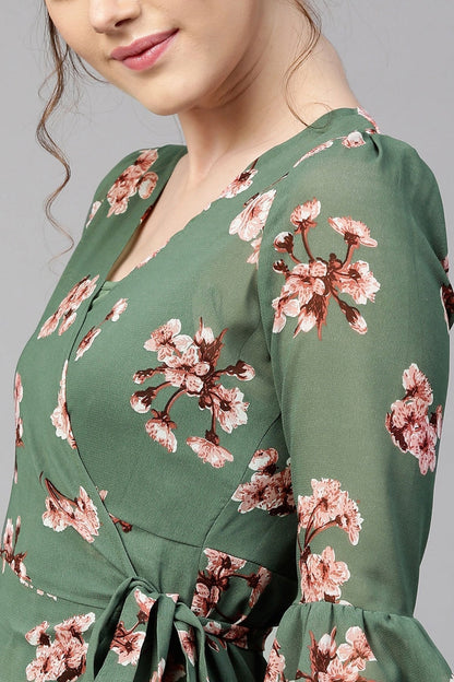 Women's Green Floral Wrap Maxi