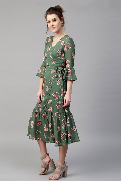 Women's Green Floral Wrap Maxi
