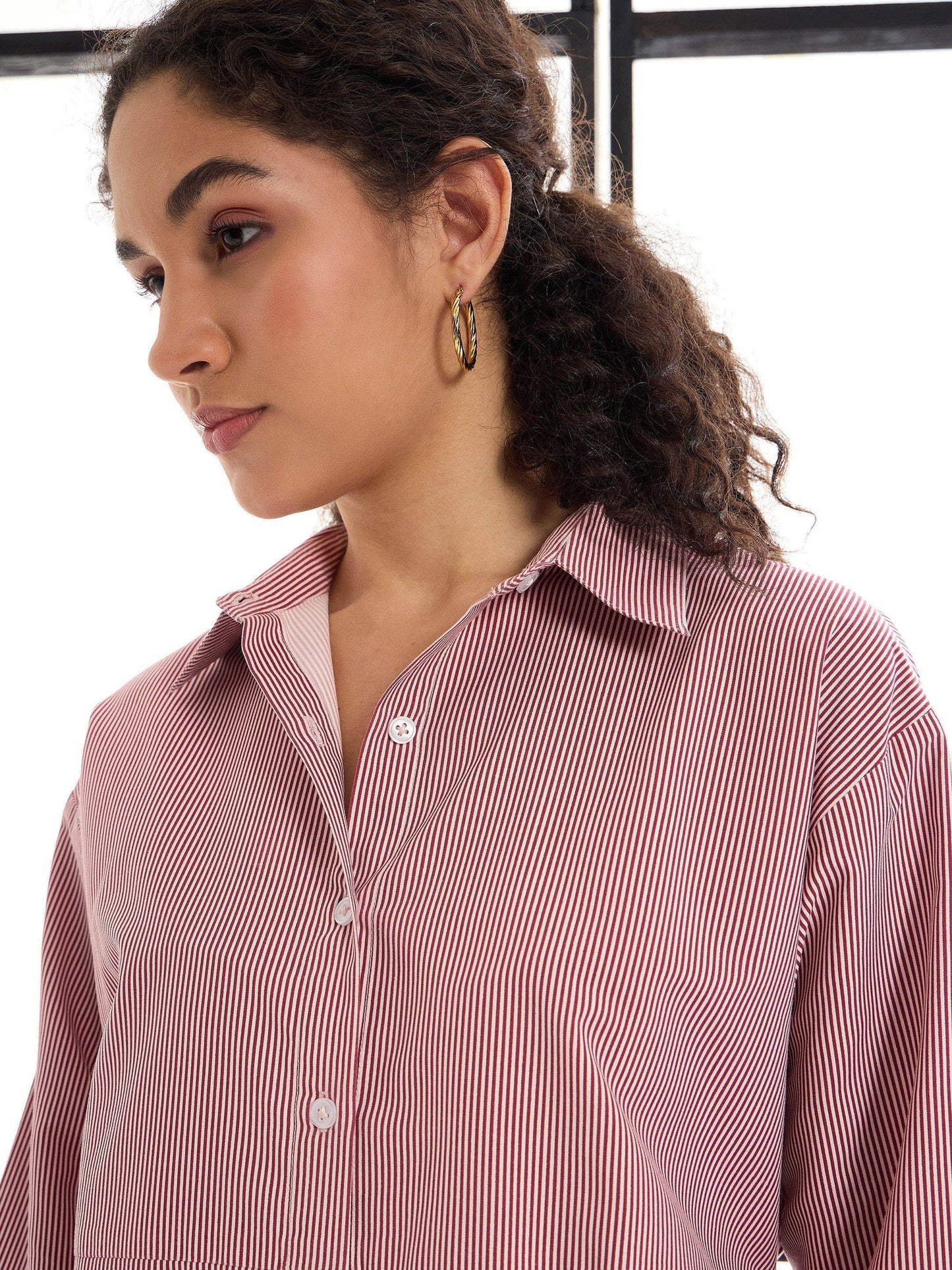 Women's Maroon Striped Dress