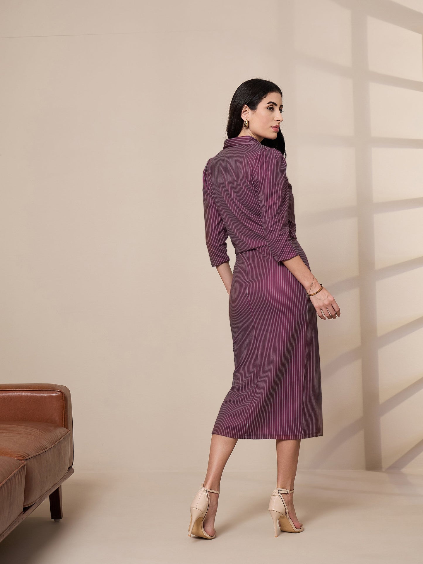 Women's Maroon Striped Dress