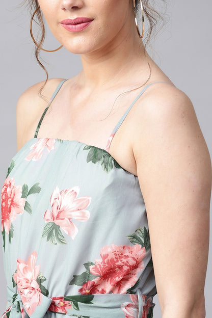 Women's Blue Floral Belted Maxi