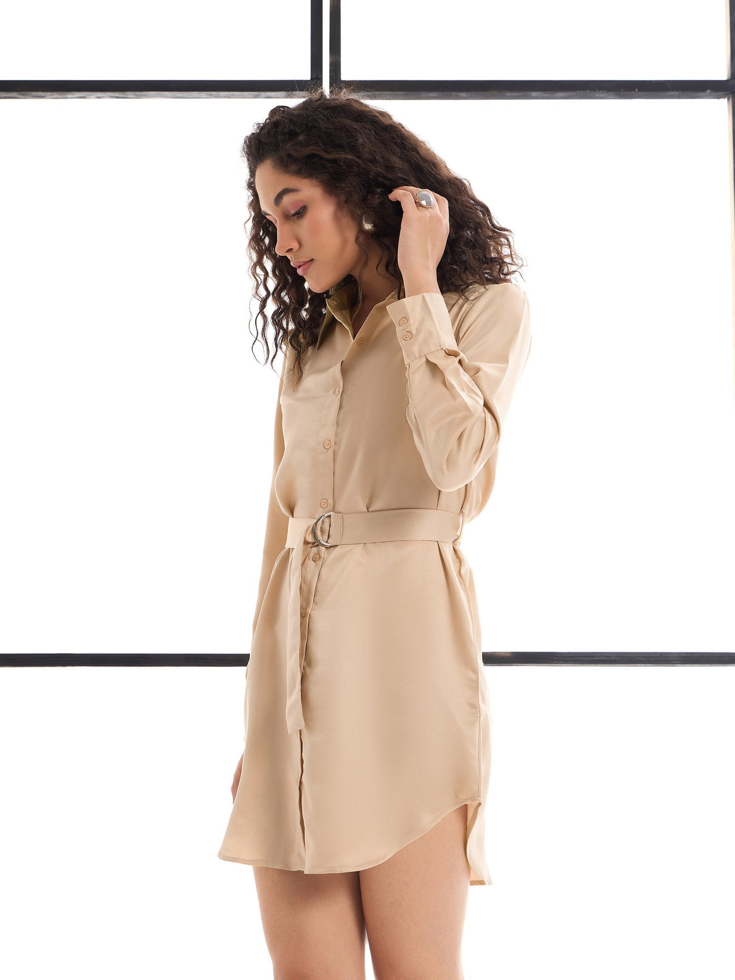 Women's Beige Solid Dress