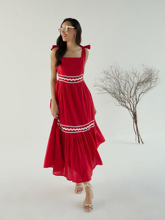 Women's Red Solid Dress
