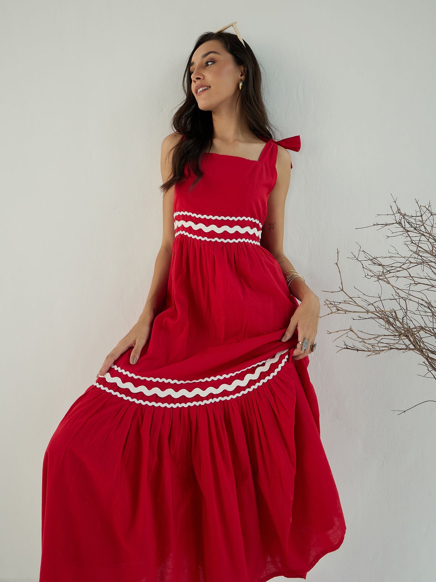 Women's Red Solid Dress