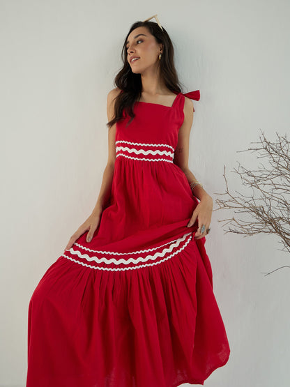 Women's Red Solid Dress