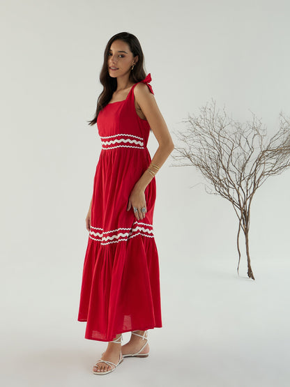 Women's Red Solid Dress