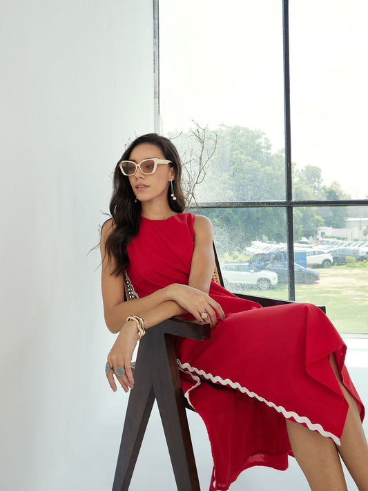 Women's Red Solid Dress