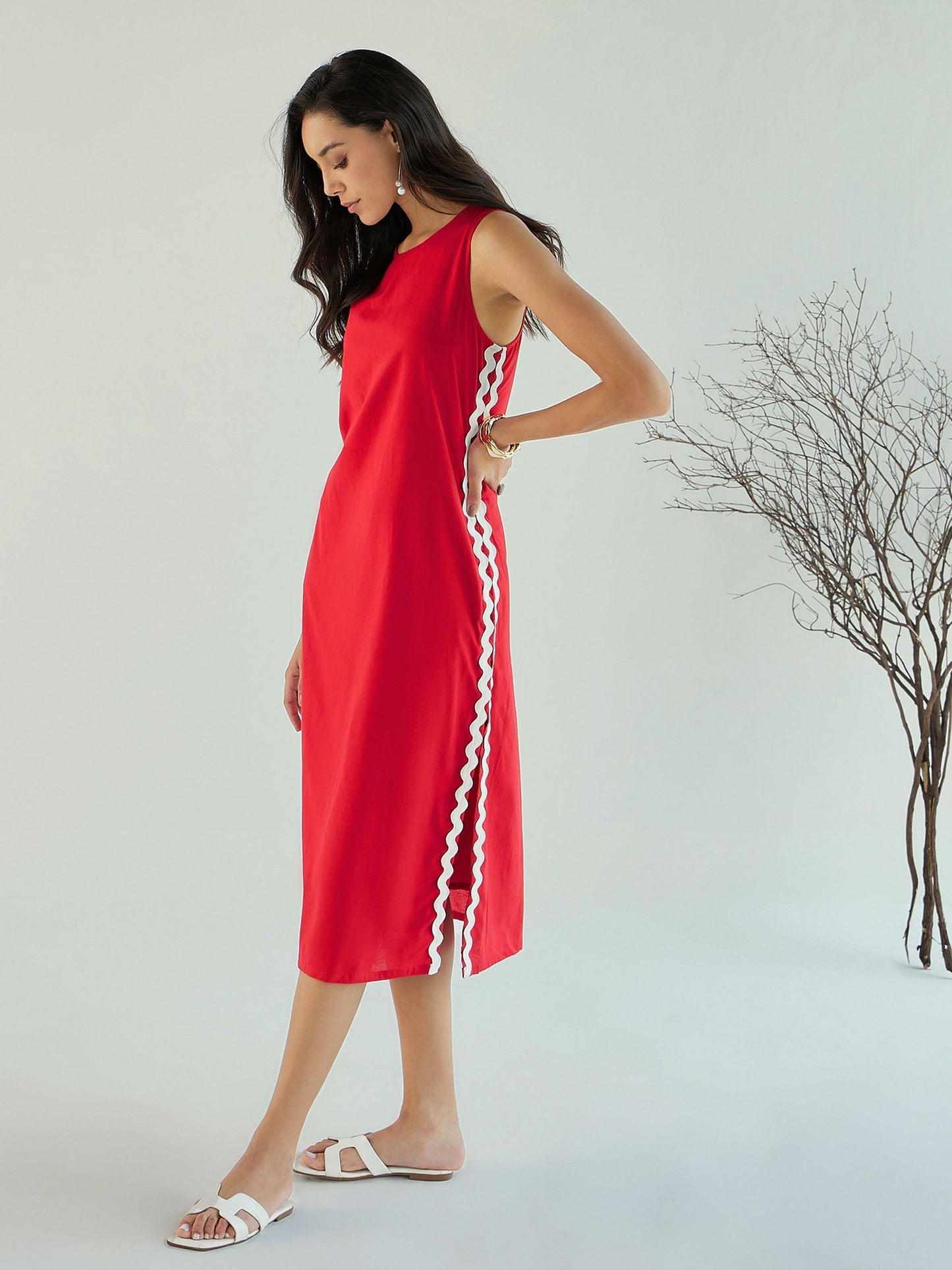 Women's Red Solid Dress