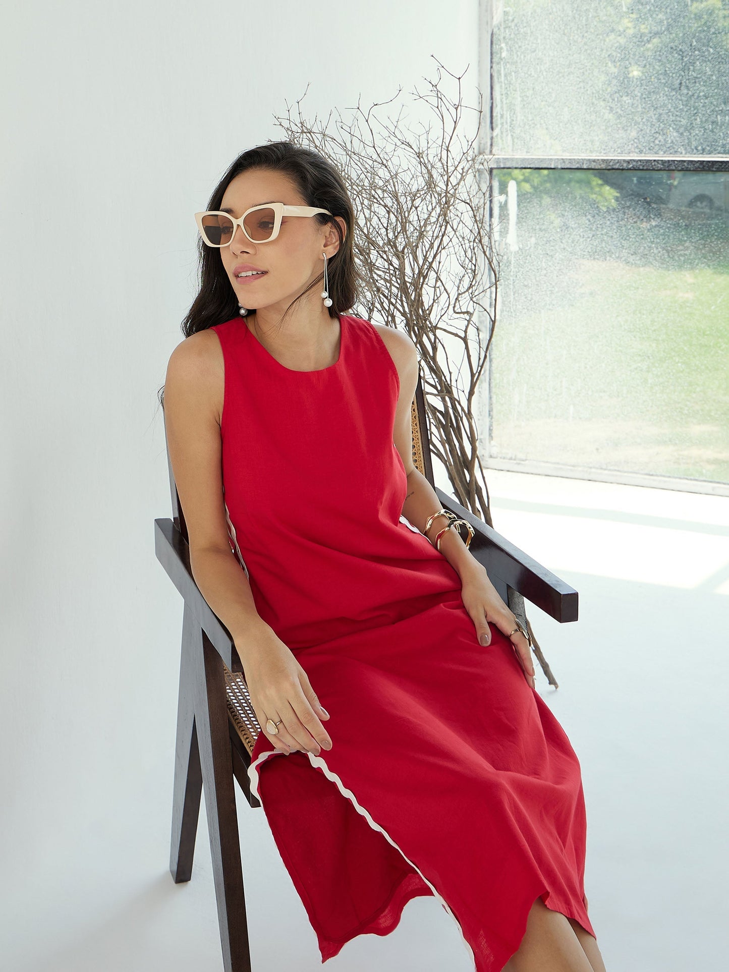 Women's Red Solid Dress