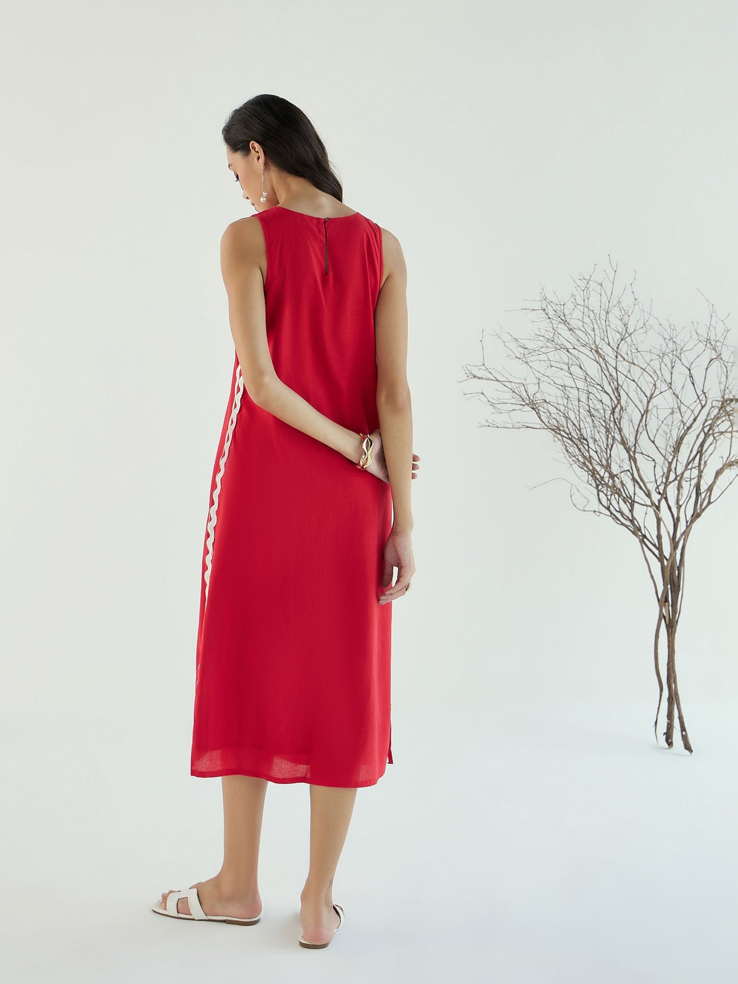 Women's Red Solid Dress