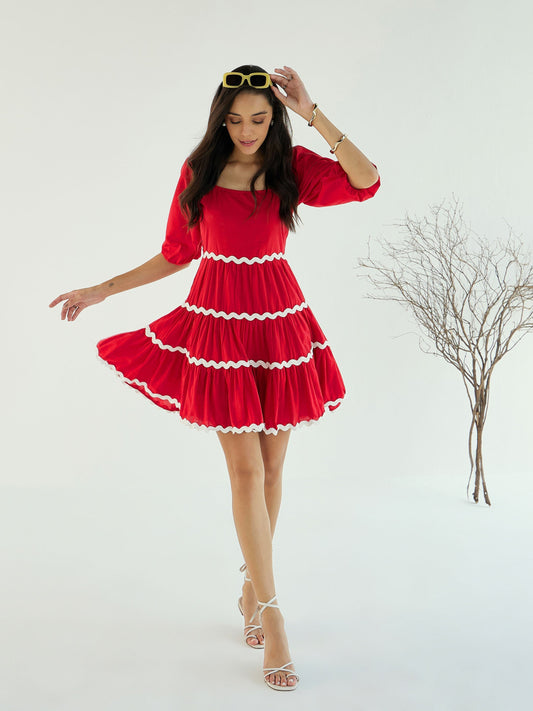 Women's Red Solid Dress