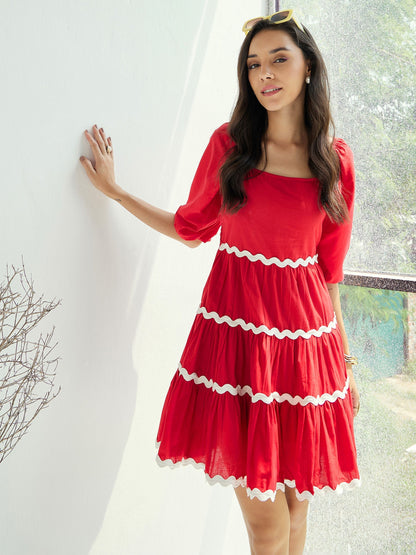 Women's Red Solid Dress