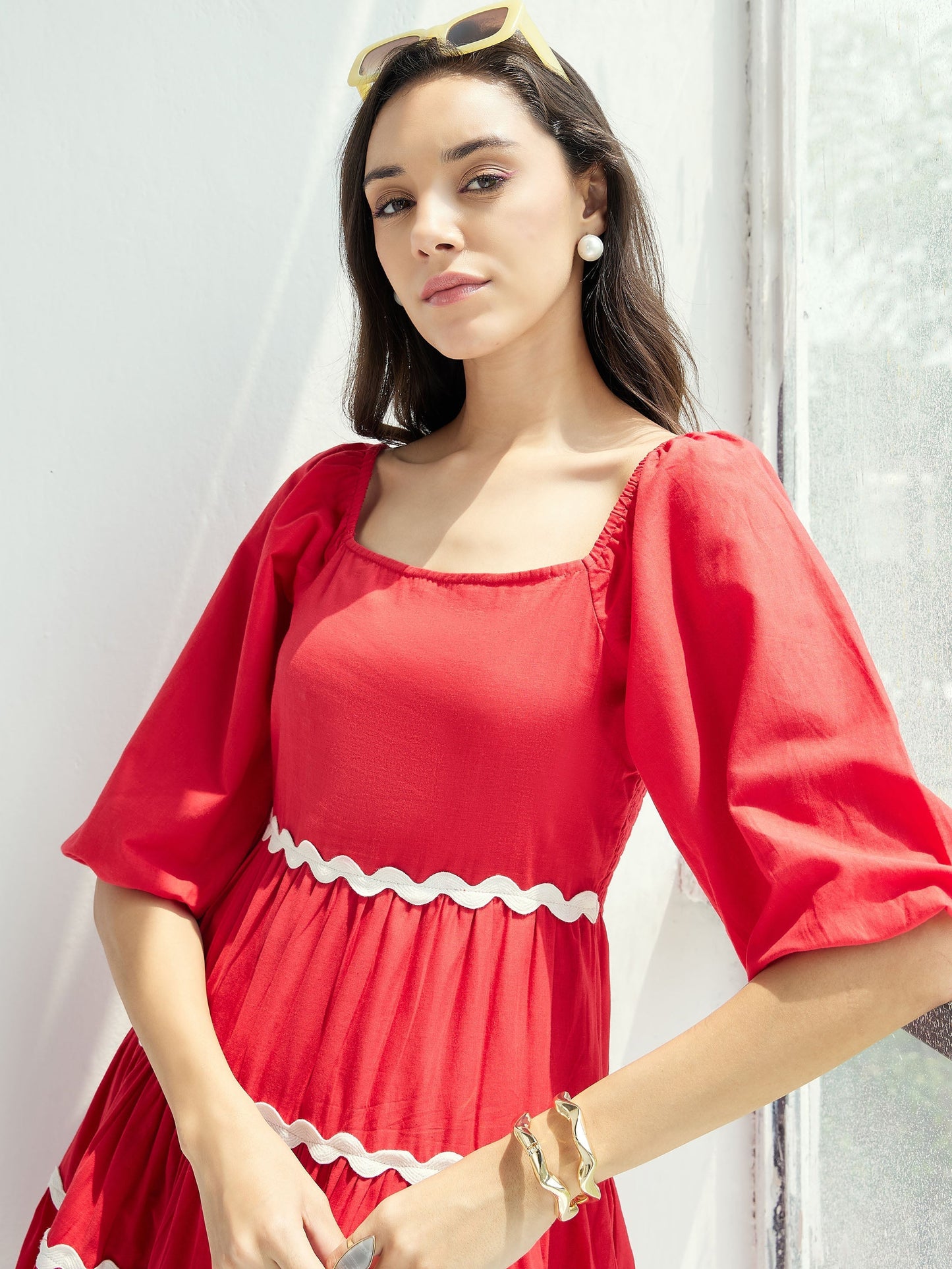 Women's Red Solid Dress