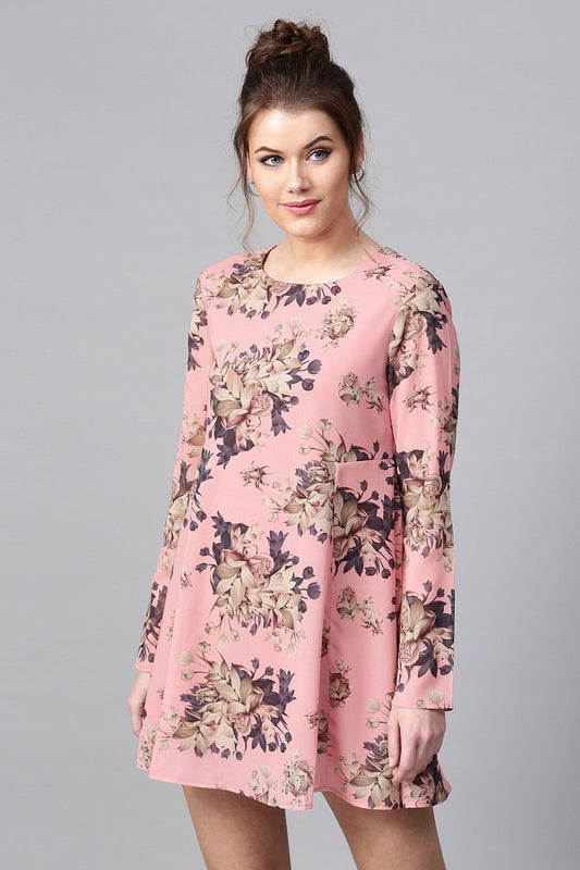 Women's Millennial Pink Floral A-Line Dress