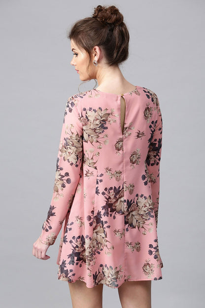 Women's Millennial Pink Floral A-Line Dress