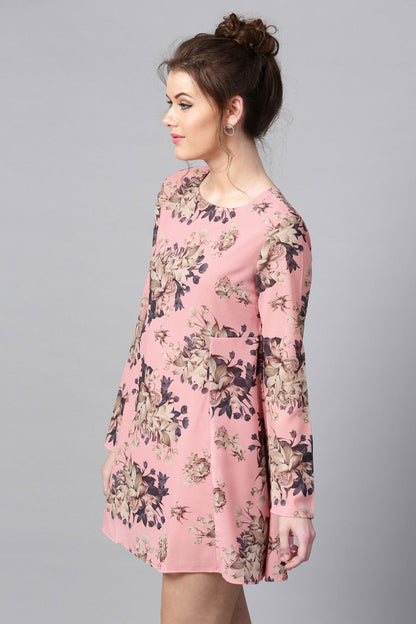 Women's Millennial Pink Floral A-Line Dress