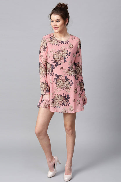 Women's Millennial Pink Floral A-Line Dress