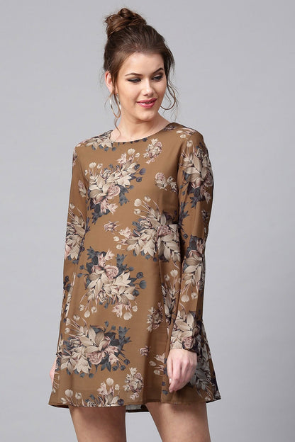 Women's Brown Floral A-Line Dress