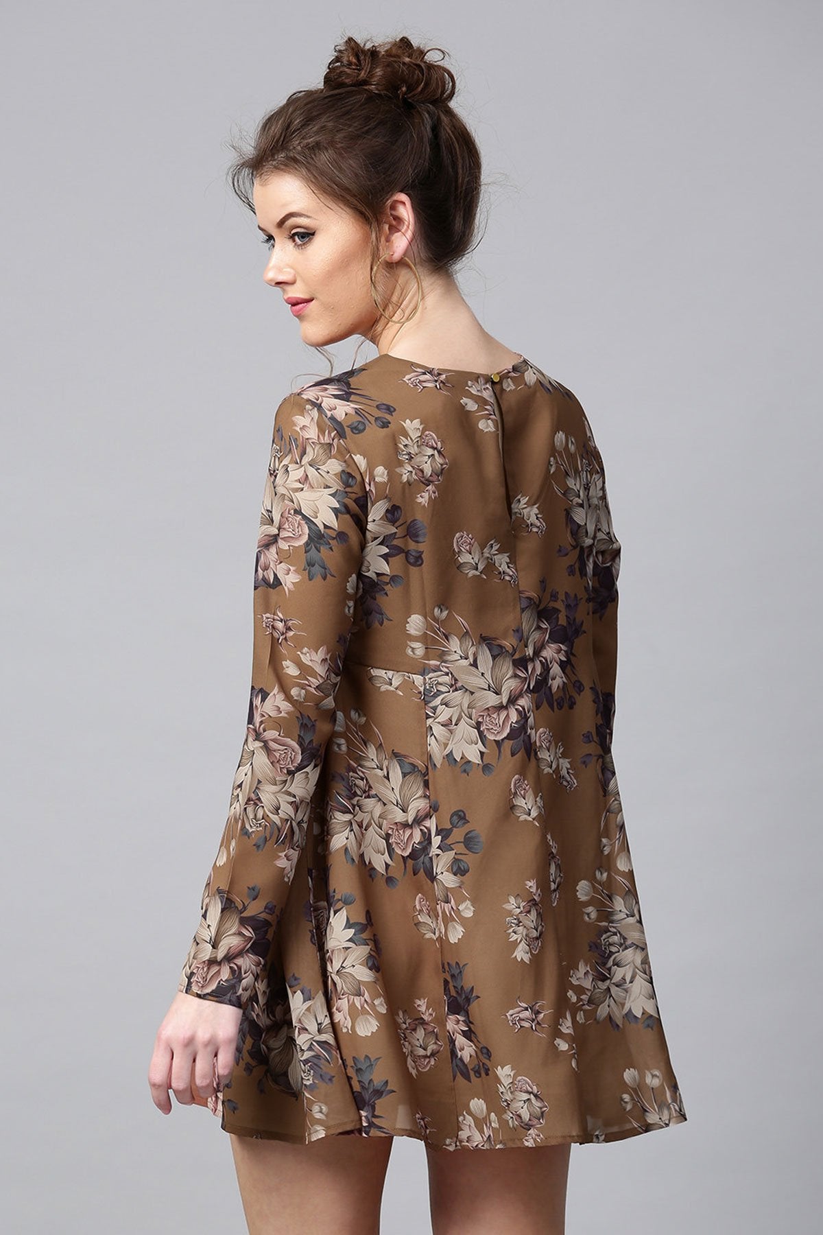Women's Brown Floral A-Line Dress