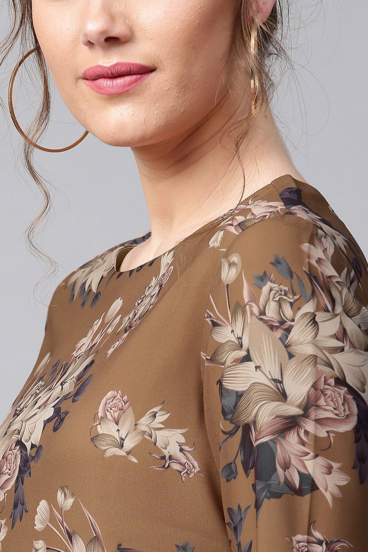 Women's Brown Floral A-Line Dress
