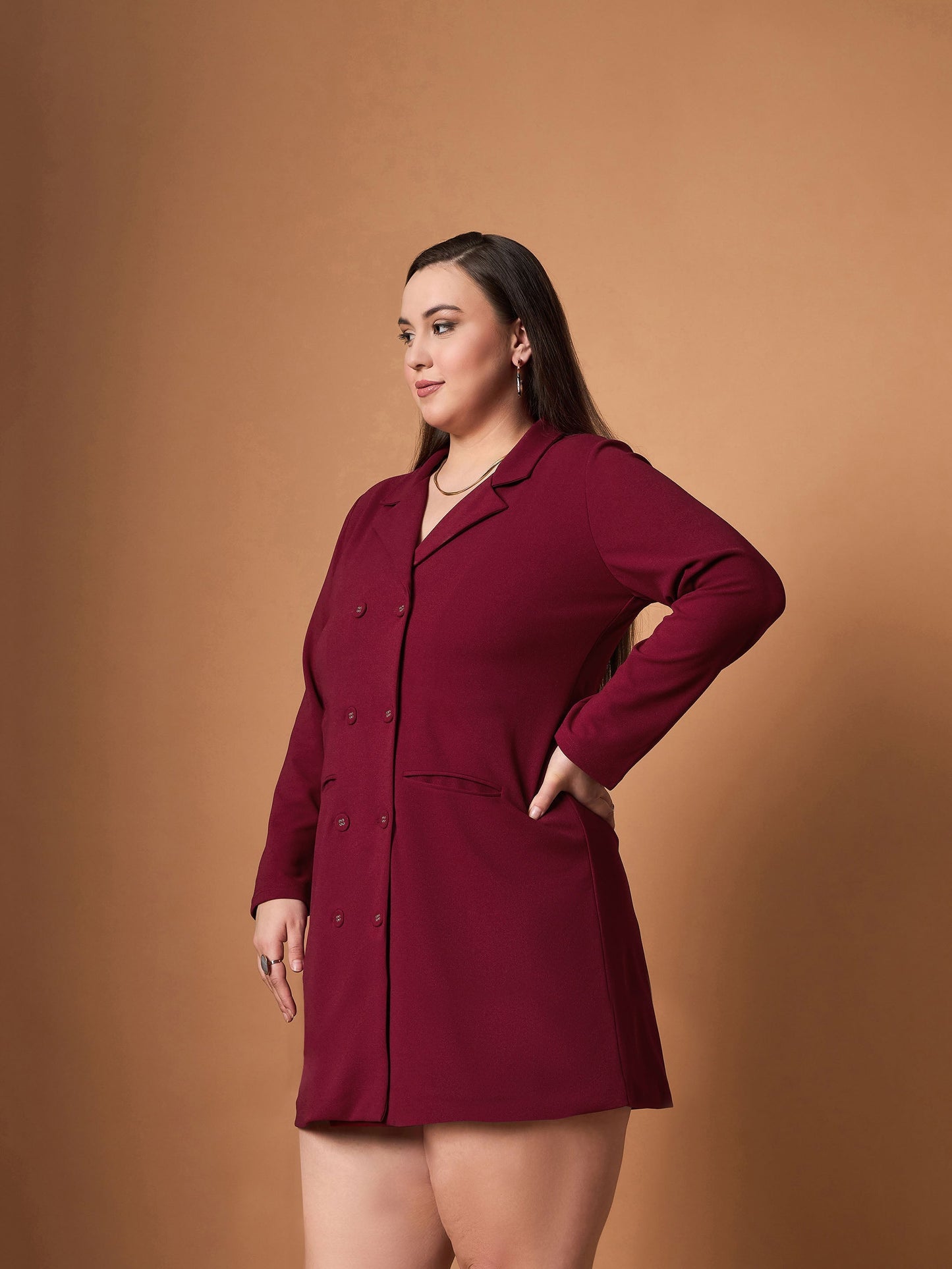 Women's Maroon Solid Dress