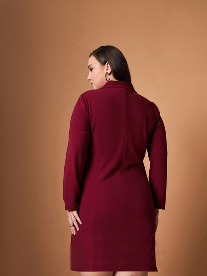 Women's Maroon Solid Dress
